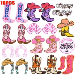 10 Uds. Parches bordados de vaquero/dibujos animados parche para botas parches para planchar para ropa parches termoadhesivos mochila sombreros DIY