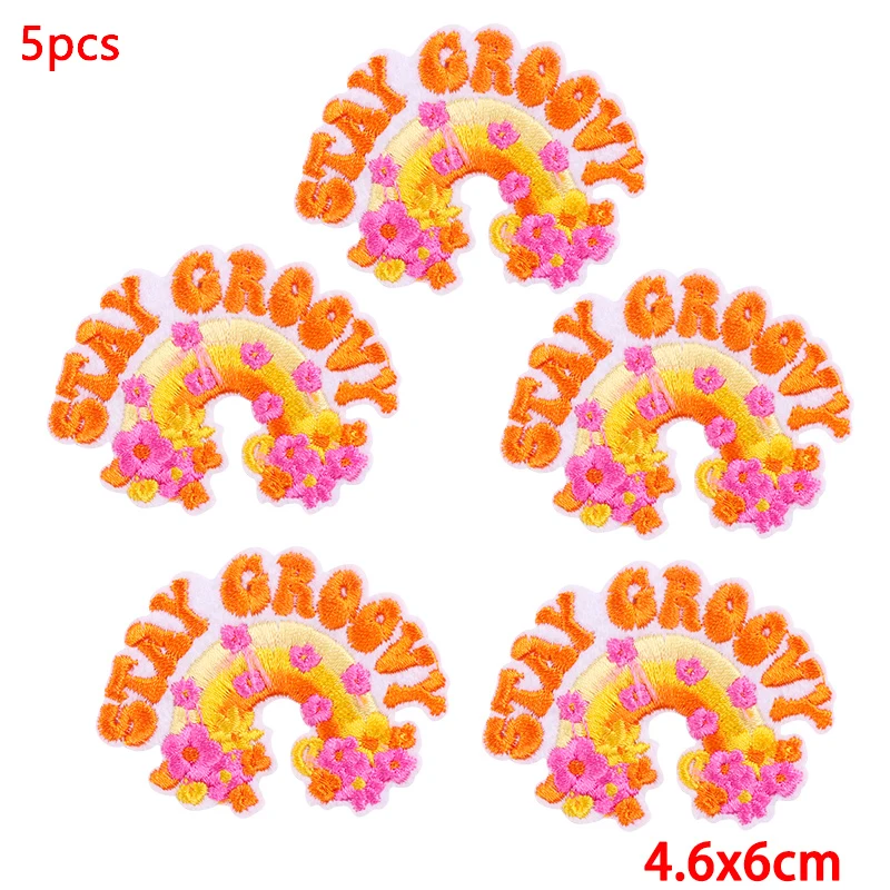 Lote de 5 unidades de parches bordados con letras de flores, parches termoadhesivos para planchar para ropa, apliques decorativos para mochila - imagen 3