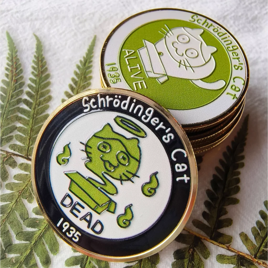 Moneda conmemorativa del gato de Schrodinger, regalo de cumpleaños creativo, pieza de decisión divertida y bonita, experimento simbolizando el pensamiento vivo o muerto - imagen 5