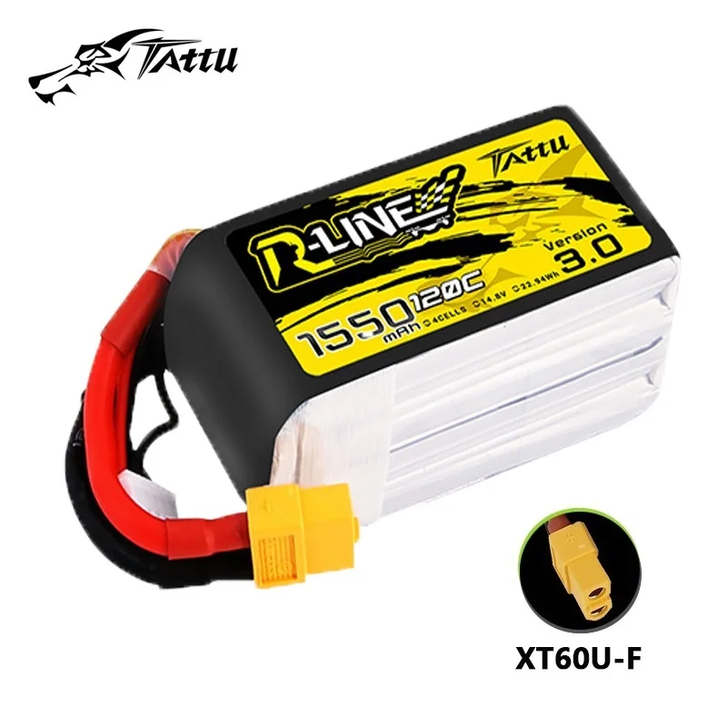 TATTU R-LINE 3,0 4S 14,8 V 1550mAh 120C LiPo batería para RC helicóptero Quadcopter Dron de carreras con visión en primera persona piezas con batería XT60 14,8 V