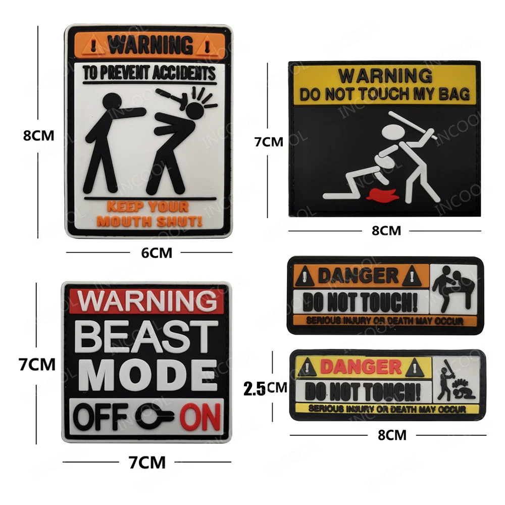 ADVERTENCIA DE PELIGRO no toque mi bolsa, pegatinas bordadas DE ALERTA reflectante IR, parche decorativo de goma de PVC para mochila de ropa - imagen 2