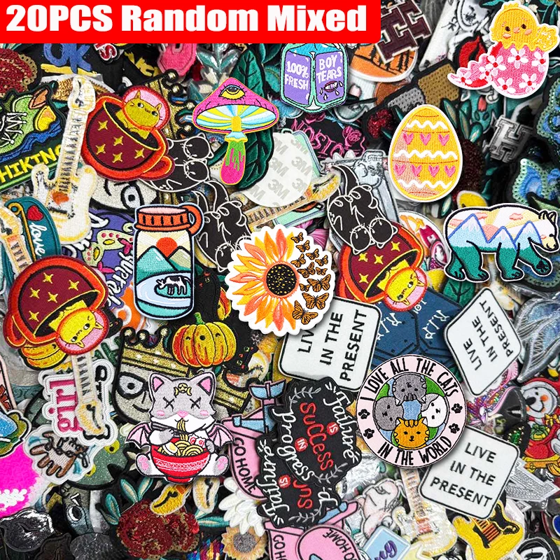 Parche de envío mixto aleatorio de 20 piezas, parches bordados para planchar/costurar, chaquetas, sombreros, pantalones vaqueros, parches para planchar DIY para pegatinas de ropa - imagen 2