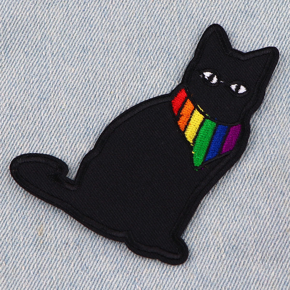 Parche bordado de gato negro para ropa, parches de arcoíris para chaquetas, pegatinas de costura DIY - imagen 4