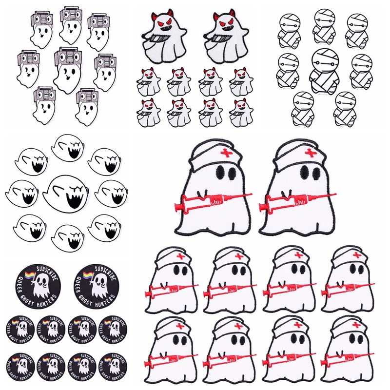 Parche bordado de fantasma para planchar en la ropa, pegatinas para coser, dibujos animados, Animal, gato, 10 piezas - imagen 2