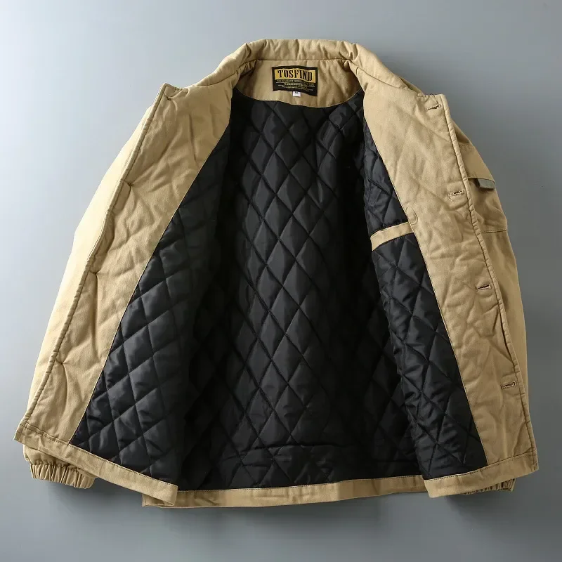 Chaquetas de carga Vintage para hombre, abrigos acolchados cálidos de algodón lavado con múltiples bolsillos, ropa de trabajo suelta con solapa, abrigo táctico militar grueso, Invierno - imagen 5