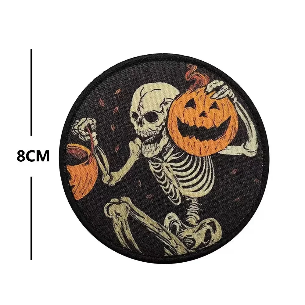 Brazalete de moral impreso de Halloween, parche de gancho y bucle de decoración de disfraz personalizado con calavera bordada de noche de calabaza - imagen 3
