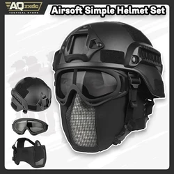 AQzxdc Tactical Helmet Set, Airsoft Mask Mesh Elastic Balaclava Anti Fog Goggles, Full Face Protection