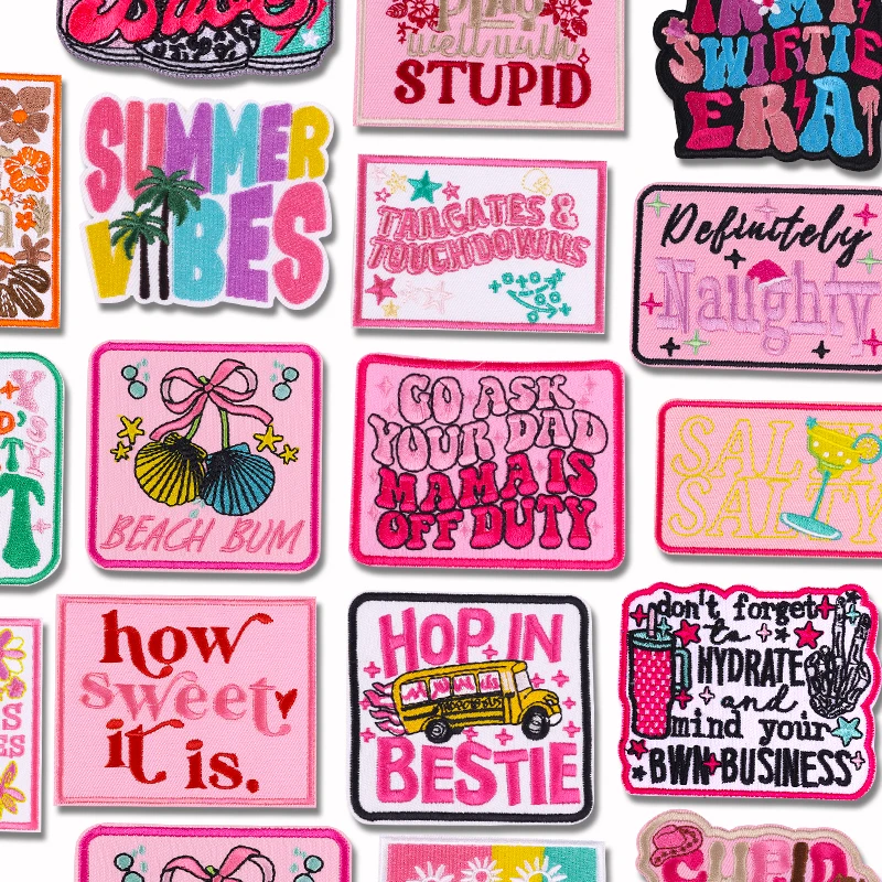 Parche de idioma positivo, parches bordados de dibujos animados/letras, parches para planchar para ropa, parches termoadhesivos para ropa DIY