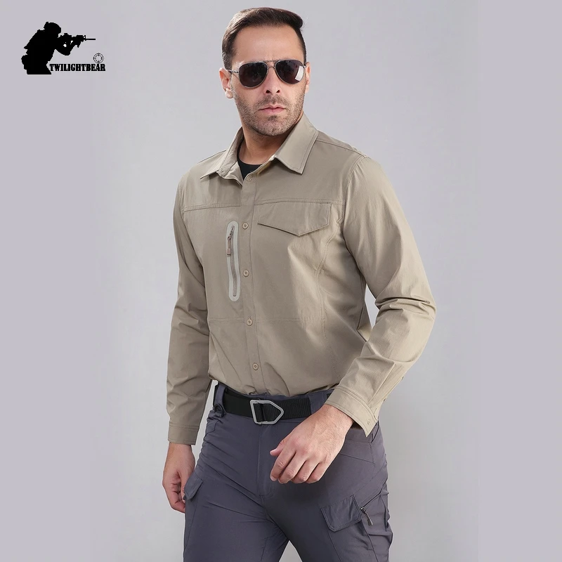 Camisa elástica para hombre, camisa de secado rápido con múltiples bolsillos, alta calidad, ropa informal, AF54 - imagen 4