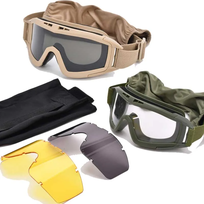 Nuevas gafas tácticas Airsoft, 3 lentes, a prueba de viento, a prueba de polvo, para disparar, Motocross, motocicleta, gafas de montañismo, protección segura CS - imagen 3