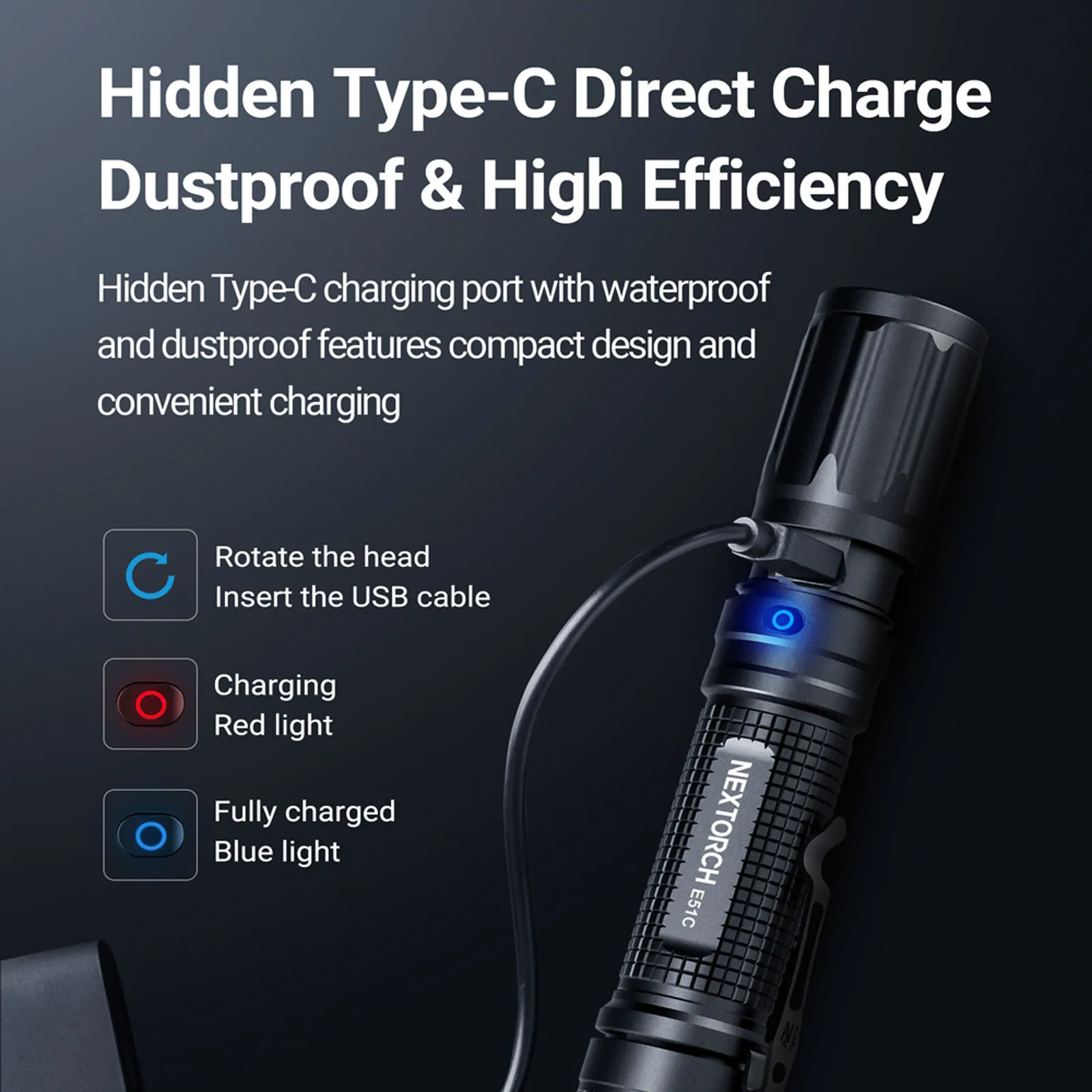 NEXTORCH-linterna de alta potencia E51C EDC, portátil, recargable por USBC, compacta, uso al aire libre, Camping, 1600 lúmenes, estándar - imagen 4