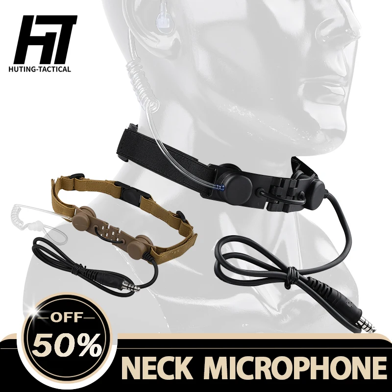 Auriculares Tácticos WADSN con Conducto de Aire para la Garganta, Micrófono Laríngeo de Cuello con PTT Kenwood U94 para Walkie Talkie Moto Midland