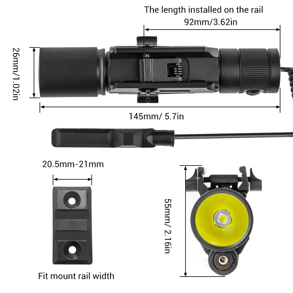Luz de pistola, mira láser roja y verde, Combo de pistola de caza, linterna montada en riel para Rifles de pistola con interruptor de presión remoto - imagen 3
