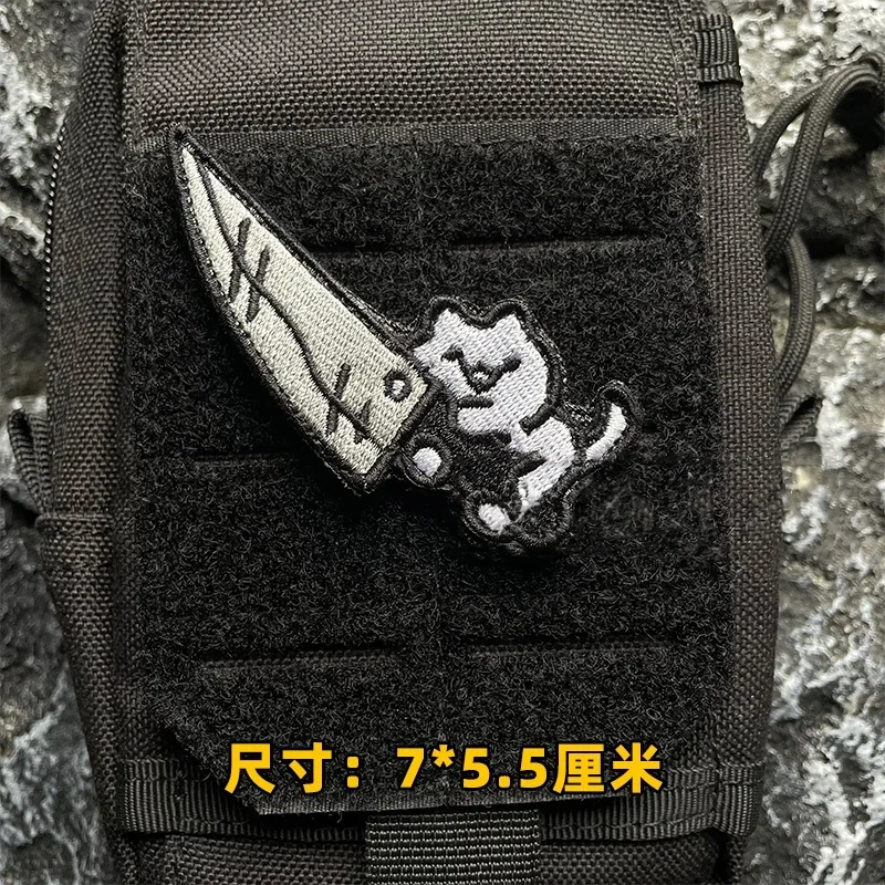Parches tácticos con gancho y bucle con emblema bordado de pato amarillo para bebé, insignia masculina "Pull Out My 40M Machete Cat" para apliques de ropa DIY - imagen 3