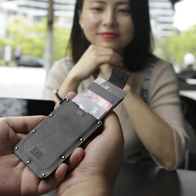 Cartera pequeña de cuero portátil para hombre, bolso de tarjeta de crédito de Metal corto ultrafino, funda de tarjeta creativa - imagen 4