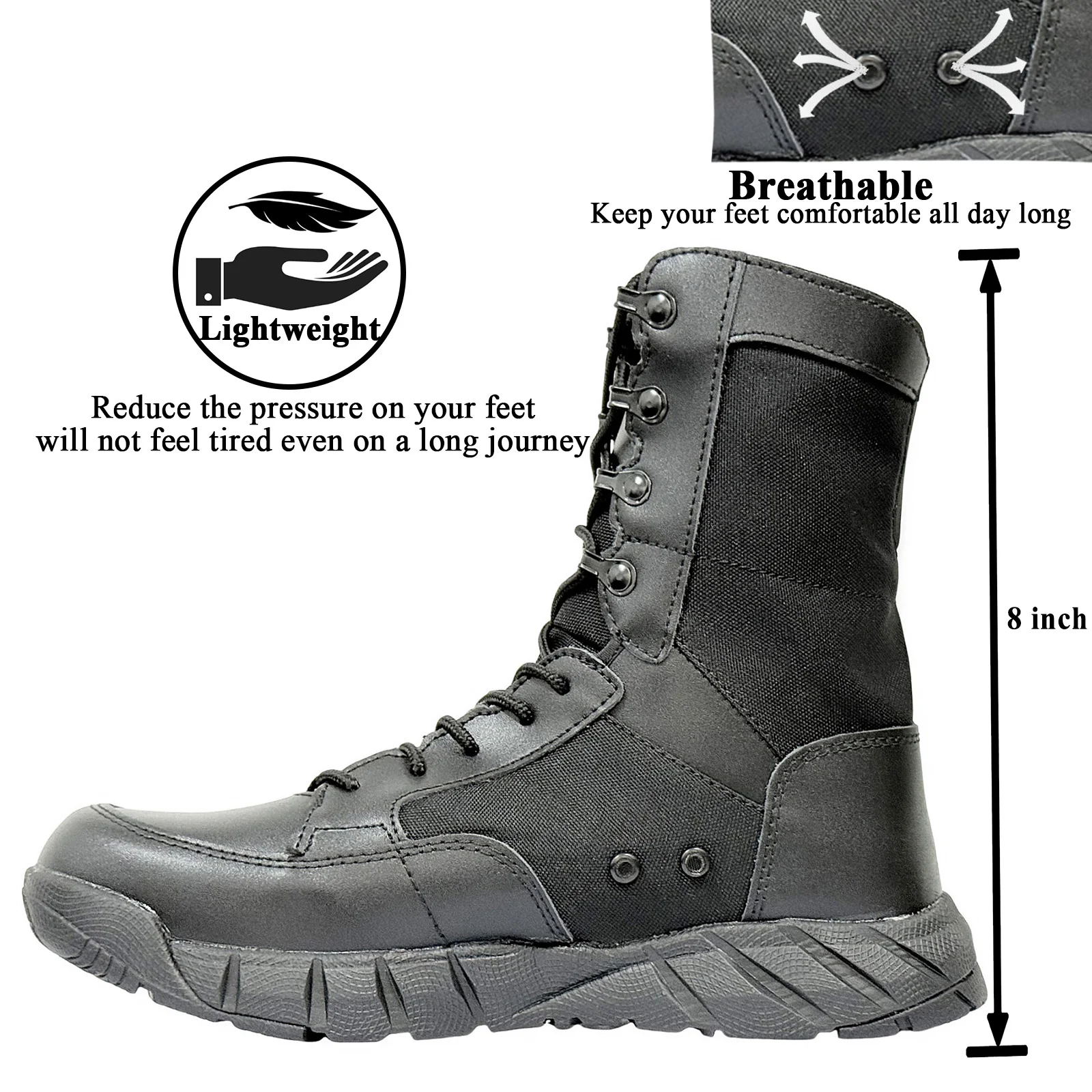LAHORS, botas tácticas ligeras originales para hombre con cremallera, entrenamiento de combate, cordones, impermeables, zapatos transpirables para senderismo al aire libre - imagen 4