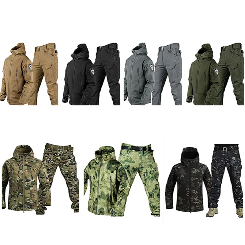Ropa de caza de camuflaje, trajes tácticos, chaqueta Softshell para deportes al aire libre, hombres, senderismo, Camping, sudaderas impermeables a prueba de viento, abrigos