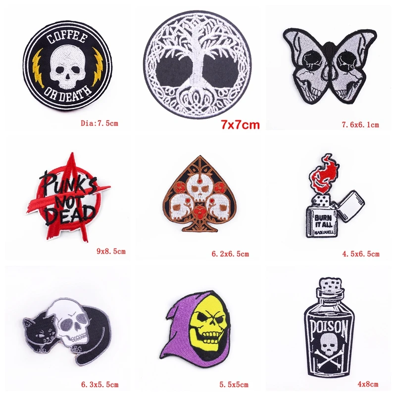 Prajna-parche bordado de calavera de amor, parche Punk de 10 piezas para ropa, parches de calavera de mariposa en la ropa, parches de planchado, pegatina DIY - imagen 4