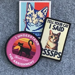 Lindo parche con estampado de gatito, insignia de moral táctica, pegatina de decoración de ropa, mochila con gancho y bucle, "tell Your Cat I Said pssps"