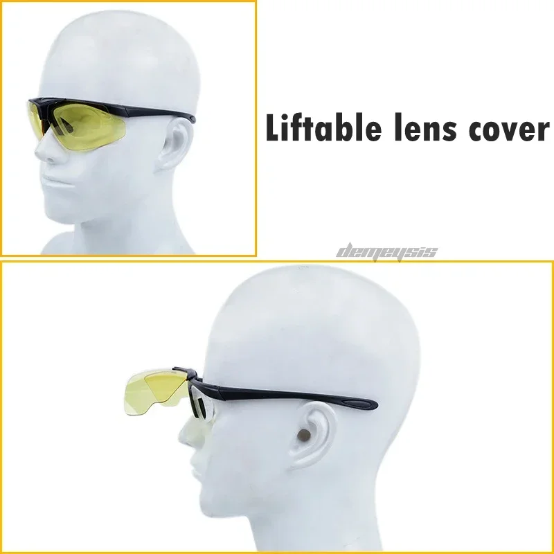 Gafas tácticas con montura de lente abatible hacia arriba, gafas protectoras para caza, senderismo, ciclismo, deportes - imagen 5