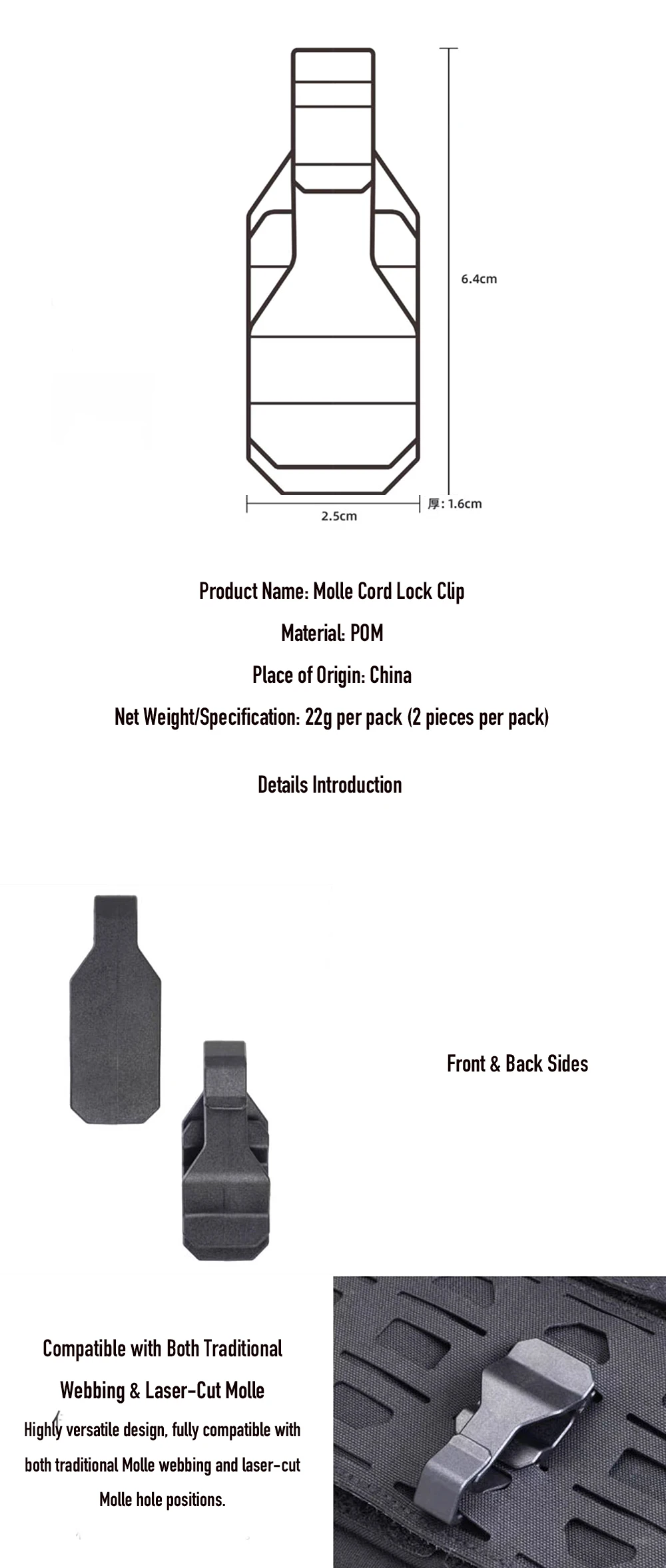 Un par de ganchos tácticos Pom Molle rápidos positivos y negativos - imagen 4