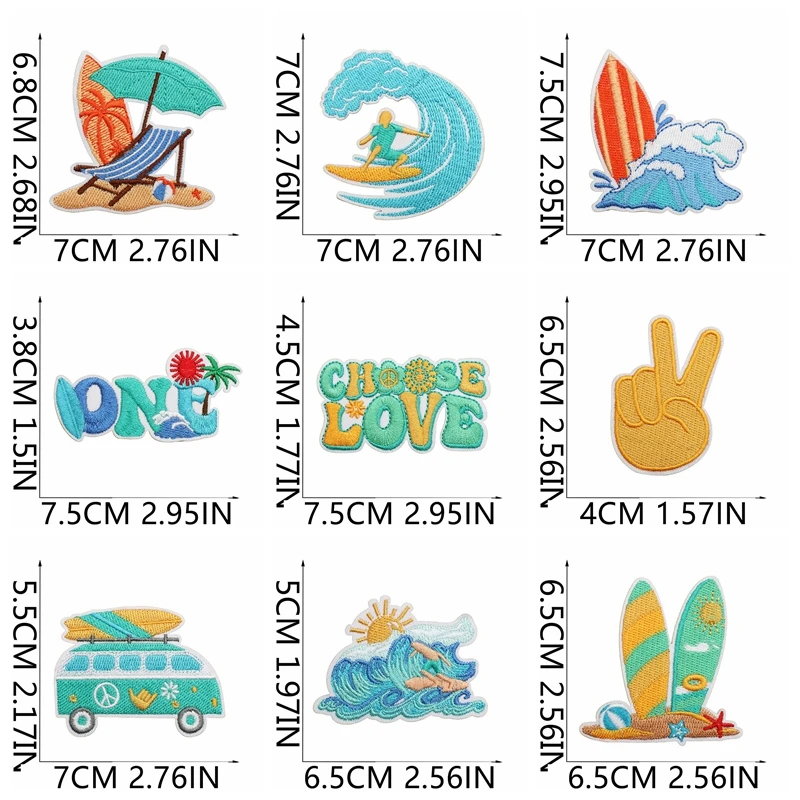 10 unids/lote verano playa temática deportes surf parches bordados parche de dibujos animados planchar en parches para ropa sombreros bolsas coser DIY - imagen 3