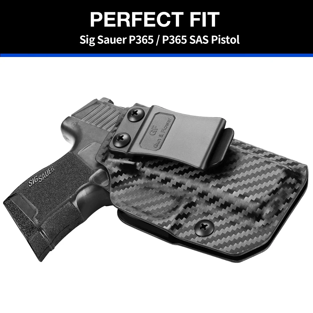 Funda IWB Compatible con Sig P365/P365 SAS/funda de pistola de Clip para cinturón táctil con fibra de carbono, flor de pistola para mano derecha - imagen 3