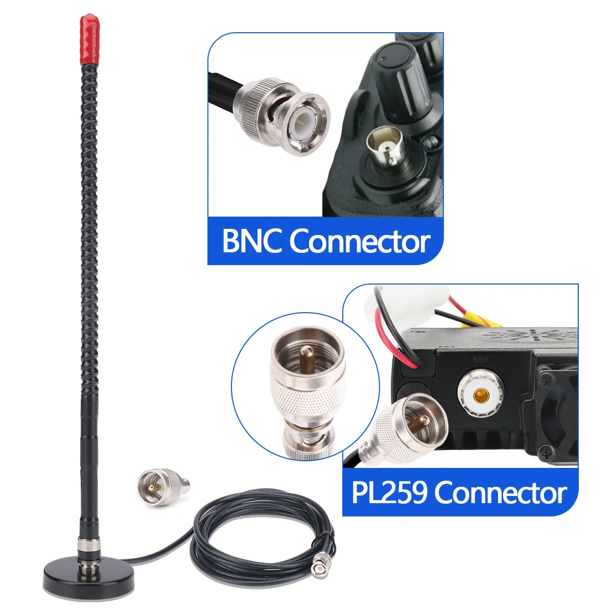 ABBREE CB antena de Radio 27Mhz SMA-hembra BNC látigo antena de alta ganancia para Quansheng TK11 UV-98 PLUS RT-860 RT-880 Walkie Talkie - imagen 2