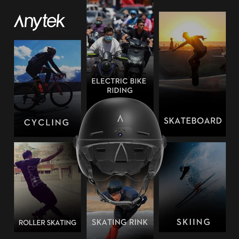 Grabadora inteligente para casco de motocicleta Bluetooth 1080P con luces traseras de advertencia de cámara frontal, tamaño de casco impermeable ajustable - imagen 2