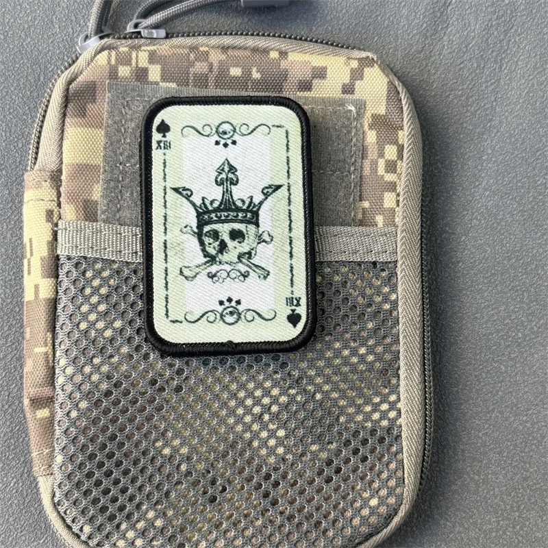 Parche táctico "Ace of Spades Death Card", insignia de moral militar, gancho y bucle estampado, mochila, ropa, pegatina decorativa, brazalete