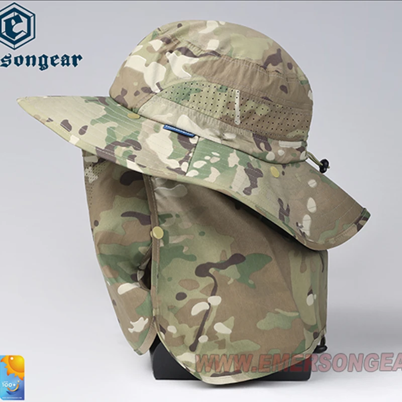 Sombrero Emersongear con Protección UV, Cuello de Protección Solar, para Caza y Camping al Aire Libre, con Máscara Facial Desmontable, Panel Trasero, Protección Solar, Camuflaje MC - imagen 3