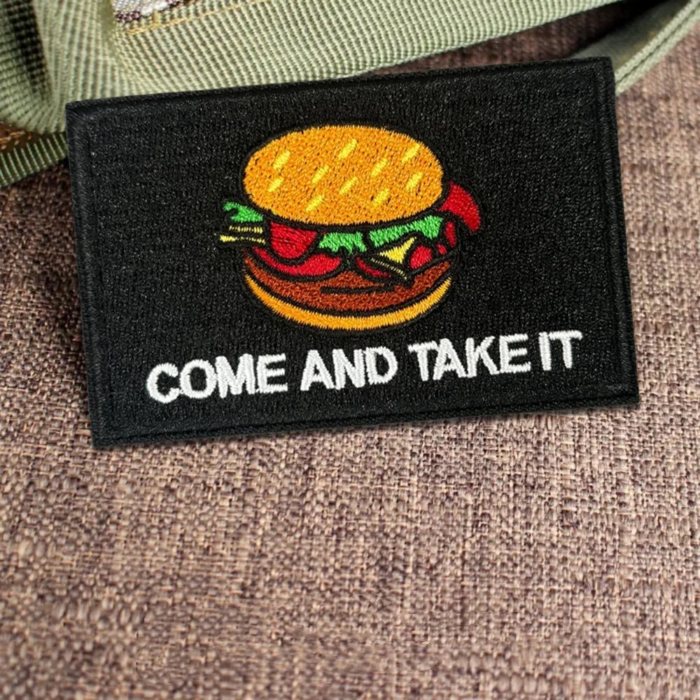 Come and Take It-Parche táctico de moral de hamburguesa, brazalete del ejército militar, parche bordado con gancho y bucle para ropa, pegatina para mochila - imagen 2