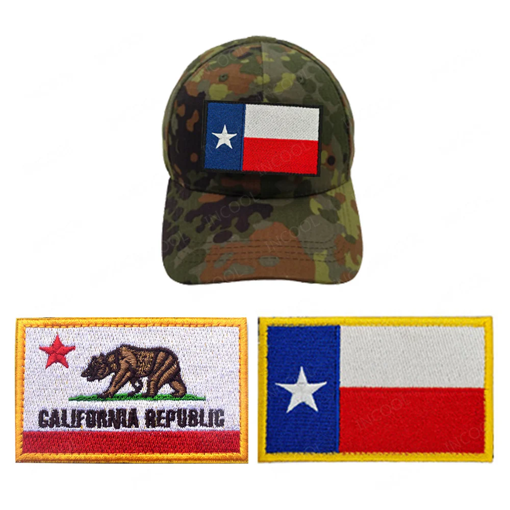Parches bordados completos de la bandera del Estado de Texas, California, TX, estrella solitaria, apliques de goma de PVC, insignias de decoración táctica para ropa