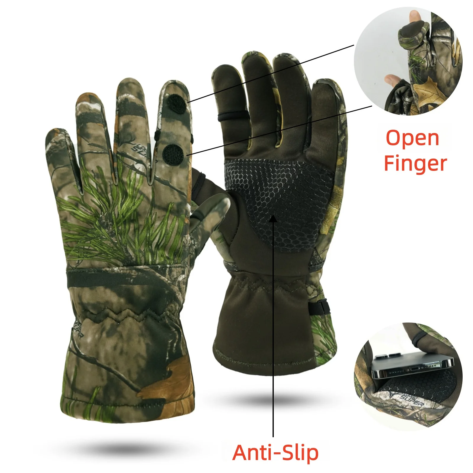 Guantes térmicos impermeables de lana para invierno, guantes de camuflaje biónico para caza y pesca, resistentes al desgaste, para senderismo, escalada y ciclismo - imagen 3