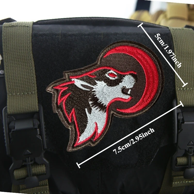 Parche bordado táctico de la luna roja del lobo, insignias de moral militar, parches de gancho, mochila, pegatina para ropa - imagen 4