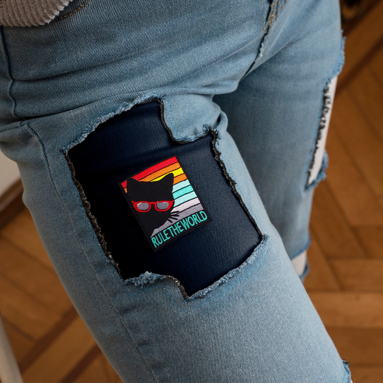 Parche retro Rule The World Cool Cat, parches divertidos con apliques bordados termoadhesivos para mochilas, jeans, sombreros, chaquetas - imagen 4