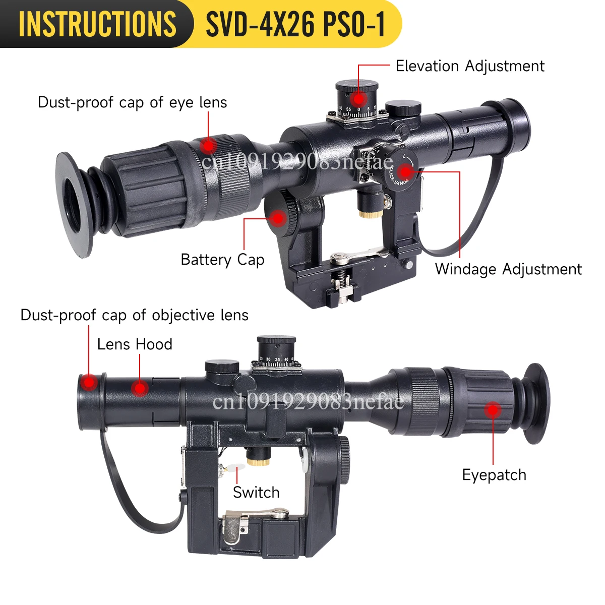 Mira óptica táctica SVD 4X26 PSO-1 tipo iluminada roja con cubierta de lente para mira telescópica serie Rifle de francotirador Dragonov - imagen 3