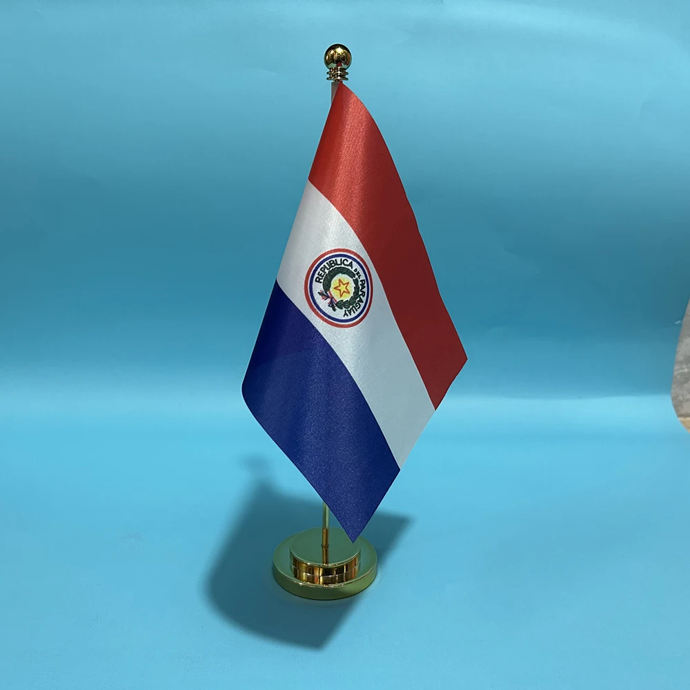 BANDERA SKY, bandera de escritorio de oficina, bandera de Paraguay, 14x21cm, adornos de escritorio de poliéster, banderas, pancarta nacional de Paraguay - imagen 3