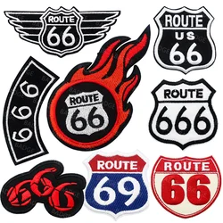 Parche bordado Route 66 termoaplicable cosido para chaquetas