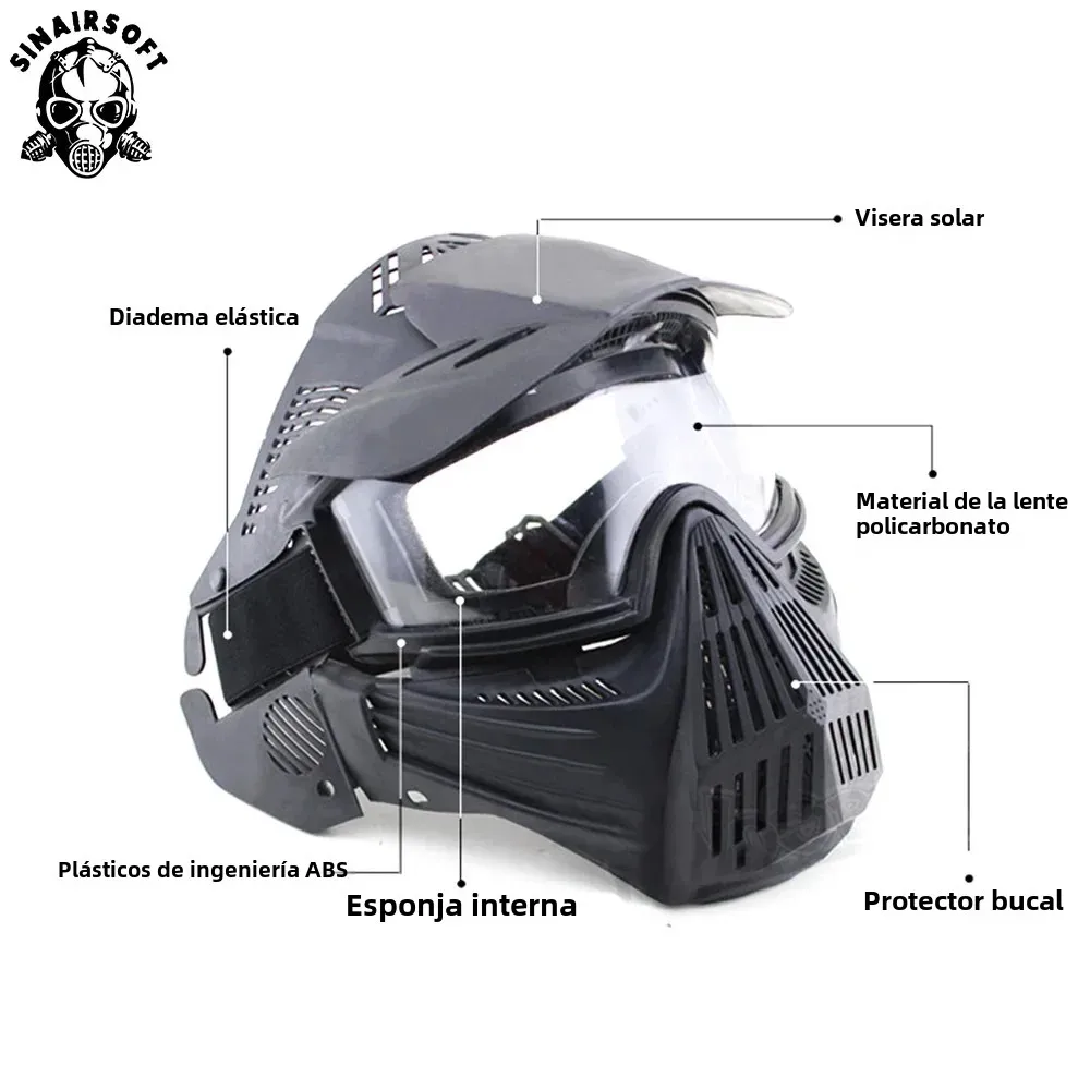 SINAIRSOFT-mascarilla táctica de protección facial completa, máscara de Paintball CS de alta resistencia, sombreado de campo, lente de PC, gafas antiniebla para caza Airsoft - imagen 3