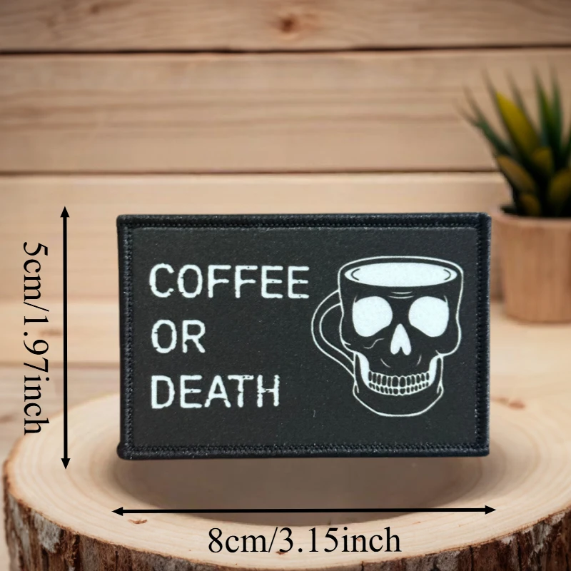 Parche estampado de café o muerte, chaleco táctico, insignia de moral con gancho y bucle, pegatinas decorativas para mochila, parches para brazalete para ropa - imagen 3