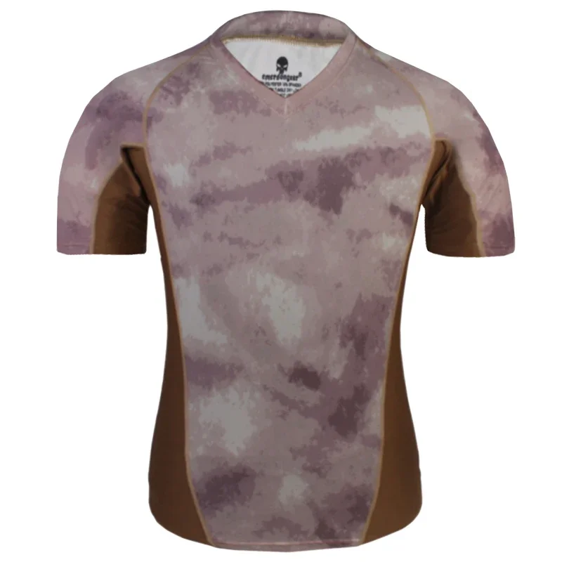Emersongear-camisa de capa Base ajustada para correr, senderismo, camisa táctica de verano con cuello en V, camisa estirada de camuflaje de secado rápido - imagen 4
