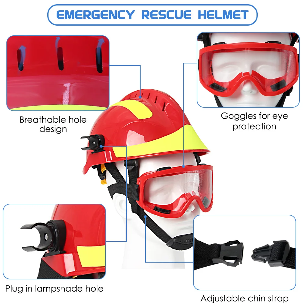Casco de rescate de emergencia, cascos de seguridad reflectantes para bomberos con gafas, soporte para linterna, casco ABS para construcción de rescate forestal - imagen 4