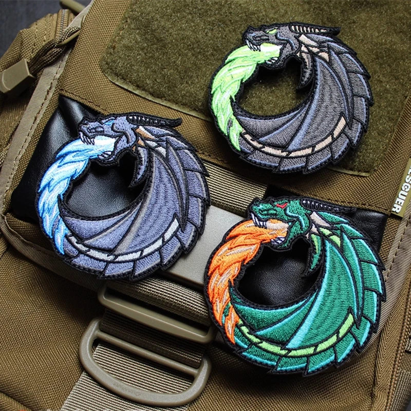 Accesorios para bolsa al aire libre, brazalete de dragón de hielo, insignia Premium totalmente bordada, corte ahuecado, moral, dragón de fuego, parche para casco DIY - imagen 2