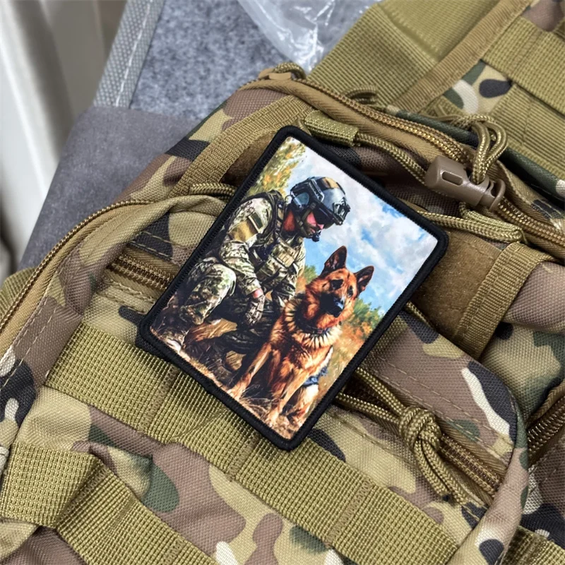 Parche con estampado de perros y soldados militares para ropa, parches tácticos con gancho, insignias de moral, pegatinas para mochila
