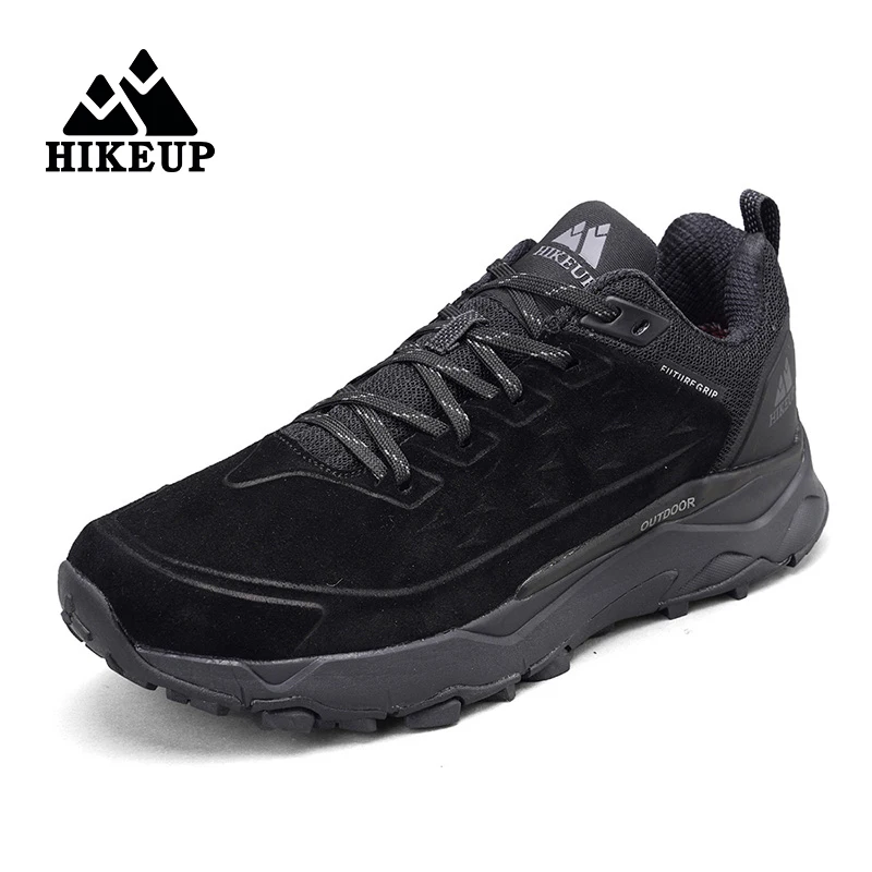 HIKEUP-zapatos de senderismo de cuero genuino para hombre, zapatillas transpirables antideslizantes para deportes al aire libre, Camping, caza, caminar - imagen 3