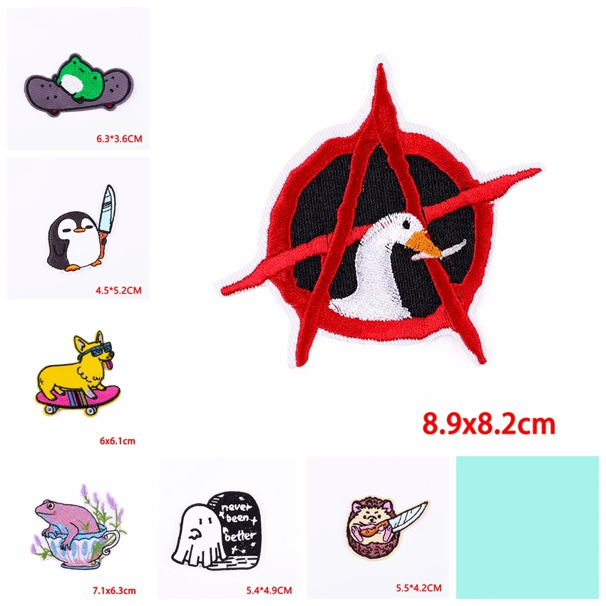 10 unids/lote, venta al por mayor, parches bordados de animales de dibujos animados, parches para planchar para ropa DIY, parche adhesivo de gato, Rana, erizo, pingüino - imagen 3