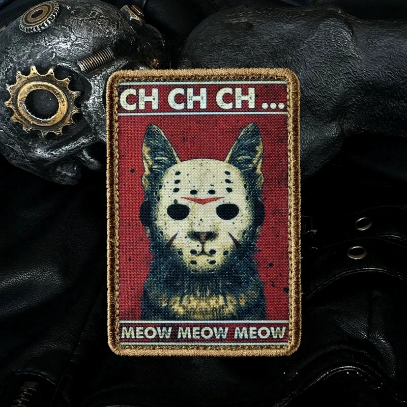 мяу мяу Emblema de gato impreso Parches del ejército con gancho y bucle para ropa Mochila militar Adhesivo Insignia de moral táctica - imagen 5