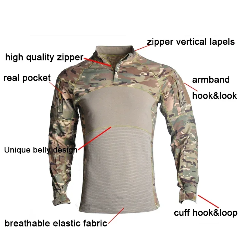 Traje de senderismo al aire libre, uniforme de fuerza de combate, camisa táctica, ropa para hombre, pantalones Softair, conjunto de camuflaje elástico para escalar, ropa de acampada - imagen 5