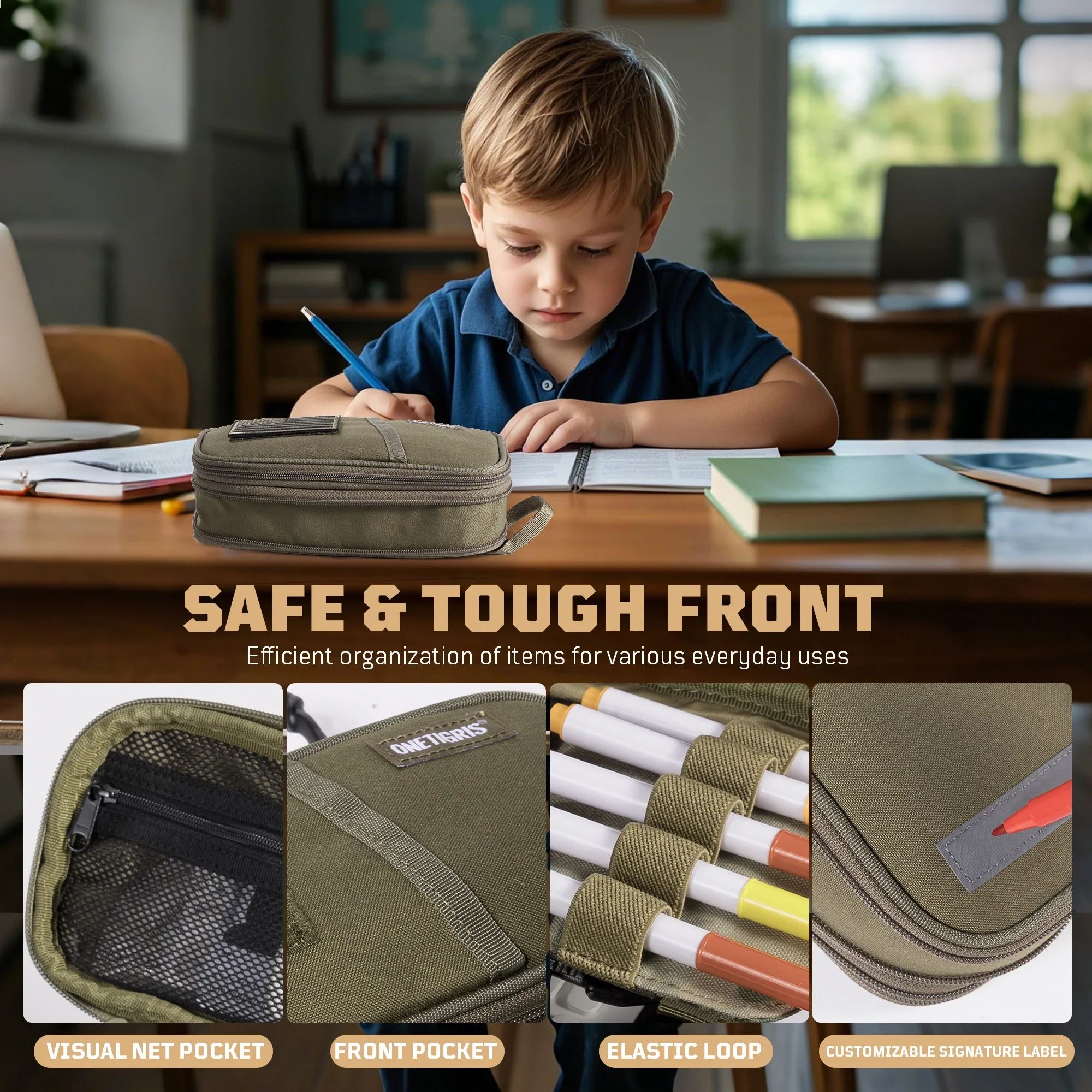 Estuche para lápices ONETIGRIS, estuche para lápices, material de oficina escolar, papelería, organizador de bolsa para lápices de gran capacidad con múltiples ranuras y cremallera - imagen 5